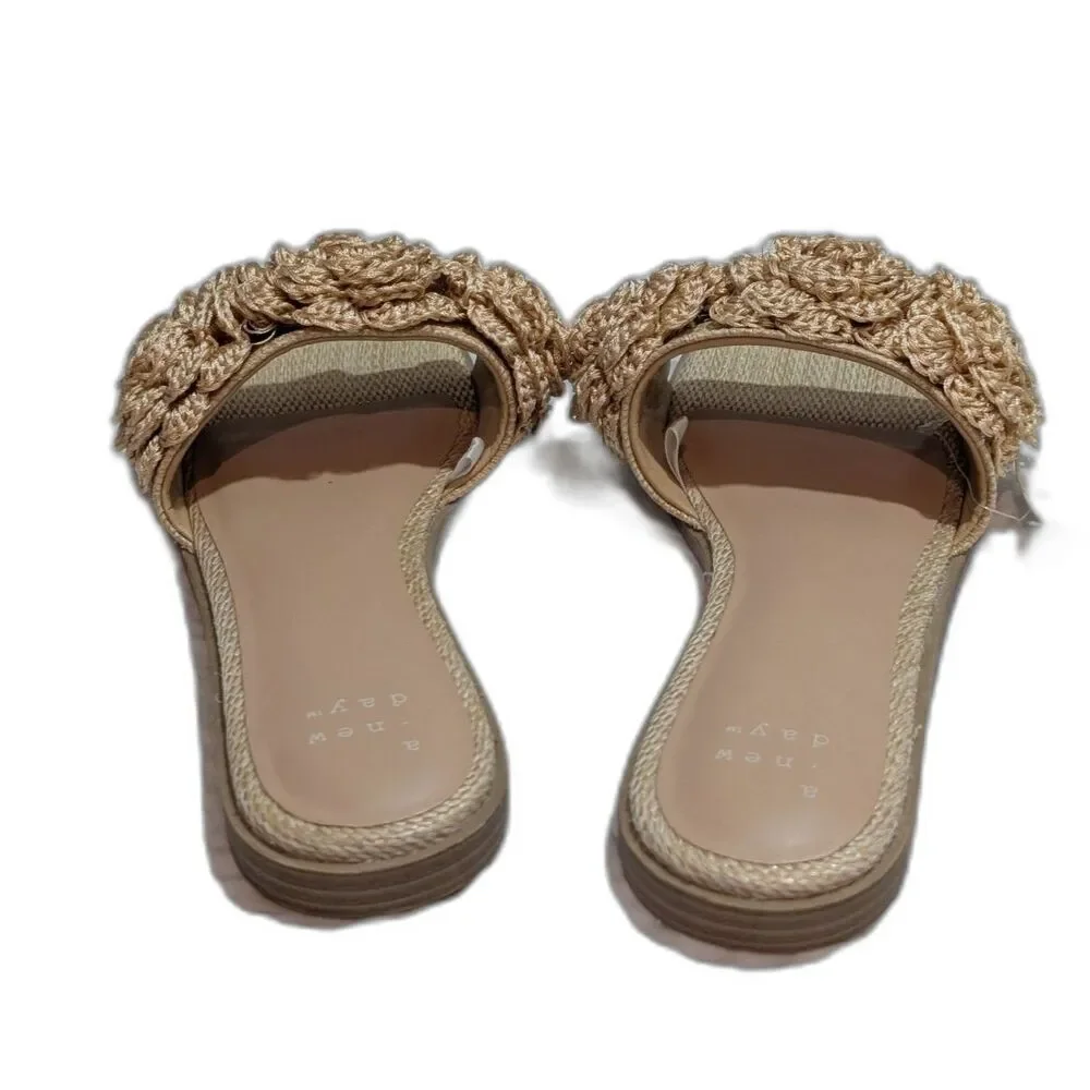 Women's Coco Raffia Flower Sandals -A New Day- Tan Size 11